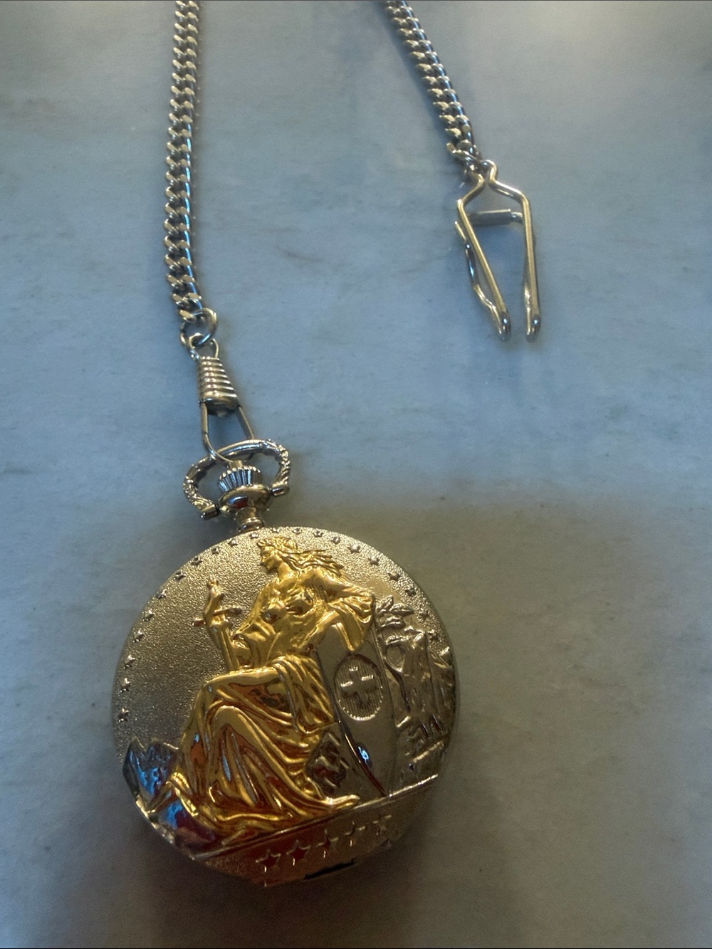 Vintage Statue of Liberty Gold-Tone Pocket Watch Necklace